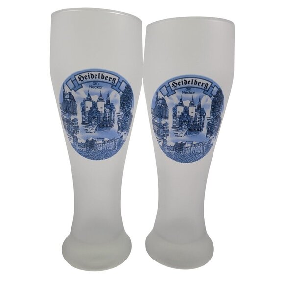 Heidelberg Am Neckar Germany Frosted Pilsner 22 Oz Tall Beer Glasses - Set of 2 - Picture 1 of 16